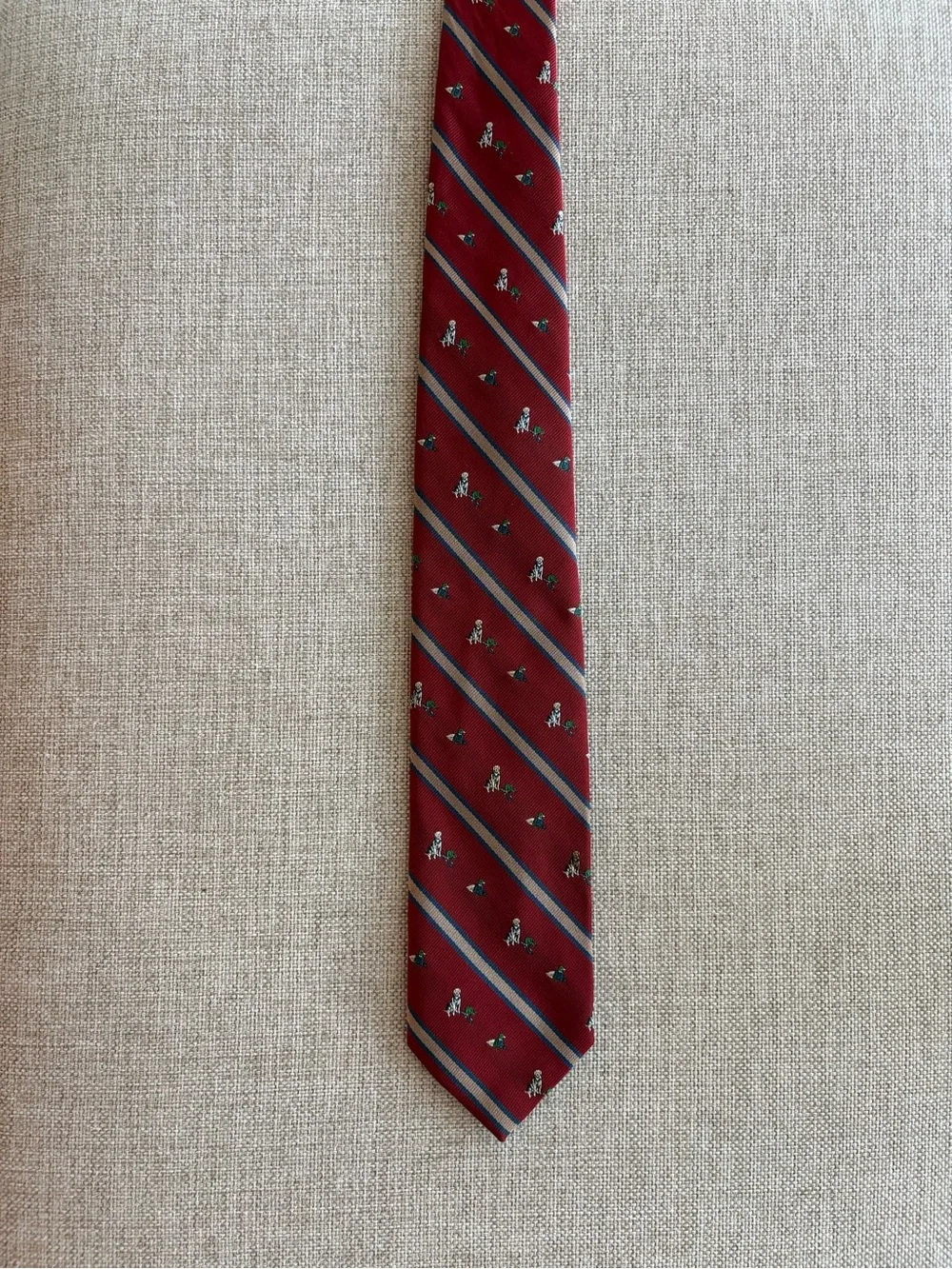 Kenneth Gordon Hunting Dog Duck Tie Burgundy Silk Blend England USA